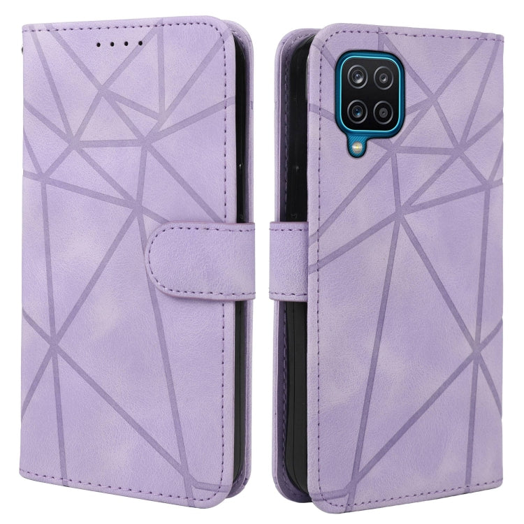 For Samsung Galaxy A12 Skin Feel Geometric Lines Leather Phone Case