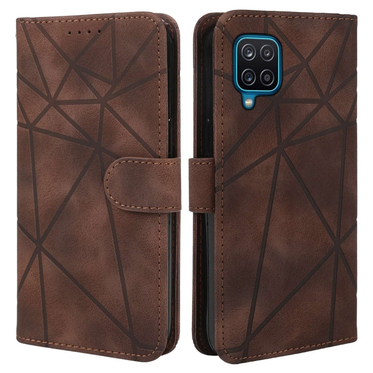 For Samsung Galaxy A12 Skin Feel Geometric Lines Leather Phone Case