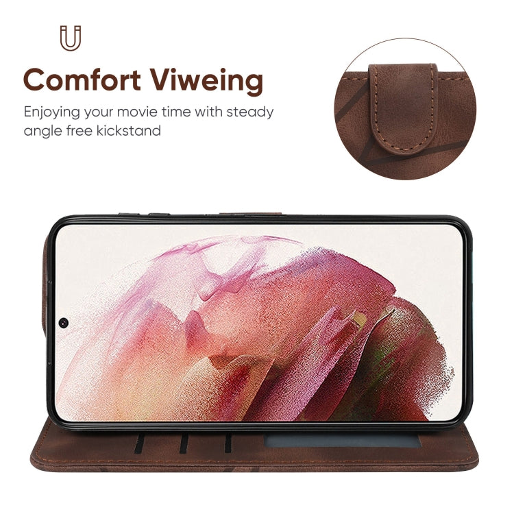 For Samsung Galaxy S21 FE 5G Skin Feel Geometric Lines Leather Phone Case
