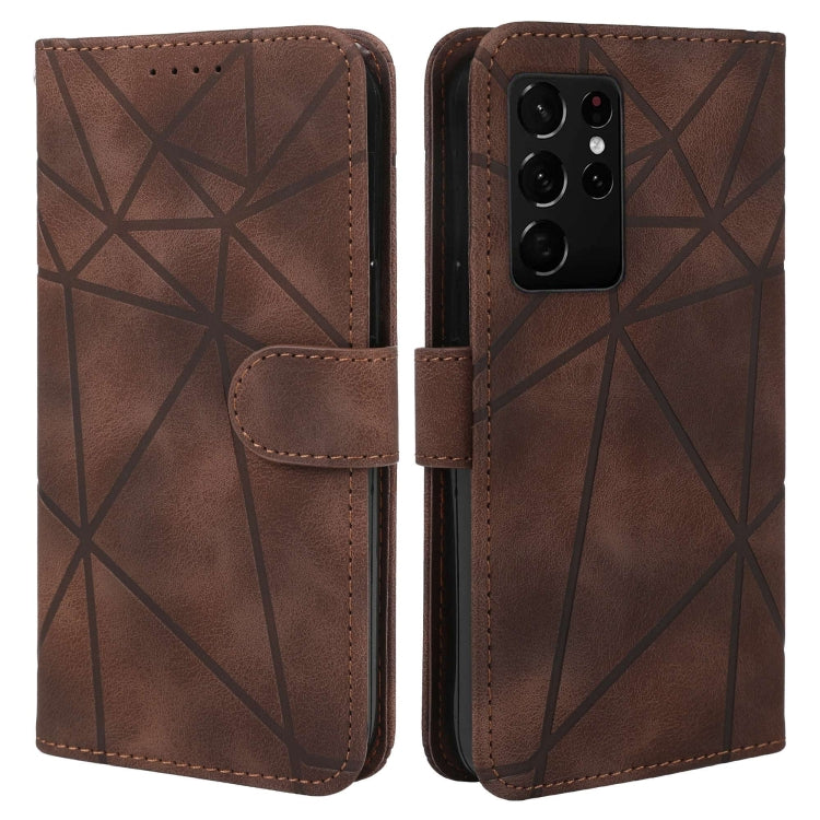 For Samsung Galaxy S21 Ultra 5G Skin Feel Geometric Lines Leather Phone Case