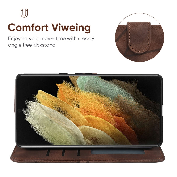 For Samsung Galaxy S21 Ultra 5G Skin Feel Geometric Lines Leather Phone Case