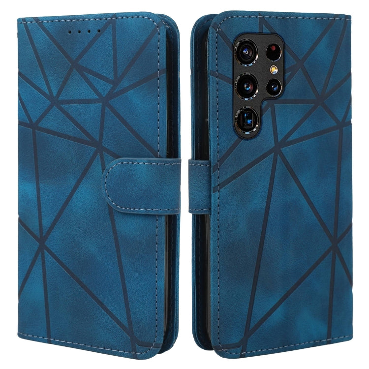 For Samsung Galaxy S22 Ultra 5G Skin Feel Geometric Lines Leather Phone Case
