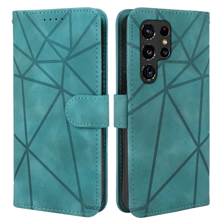 For Samsung Galaxy S22 Ultra 5G Skin Feel Geometric Lines Leather Phone Case