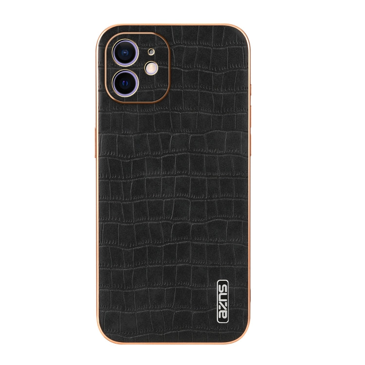 For iPhone 11 AZNS Electroplated Frame Crocodile Texture Full Coverage Phone Case