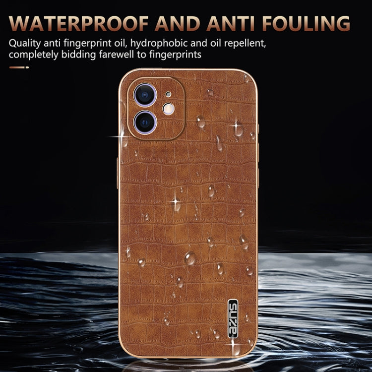 For iPhone 11 AZNS Electroplated Frame Crocodile Texture Full Coverage Phone Case