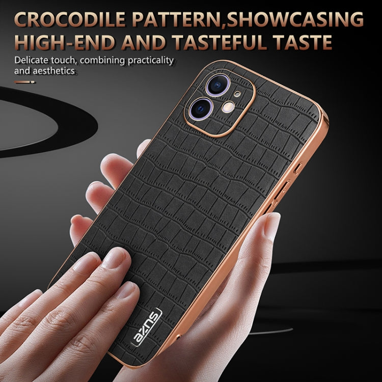 For iPhone 11 AZNS Electroplated Frame Crocodile Texture Full Coverage Phone Case