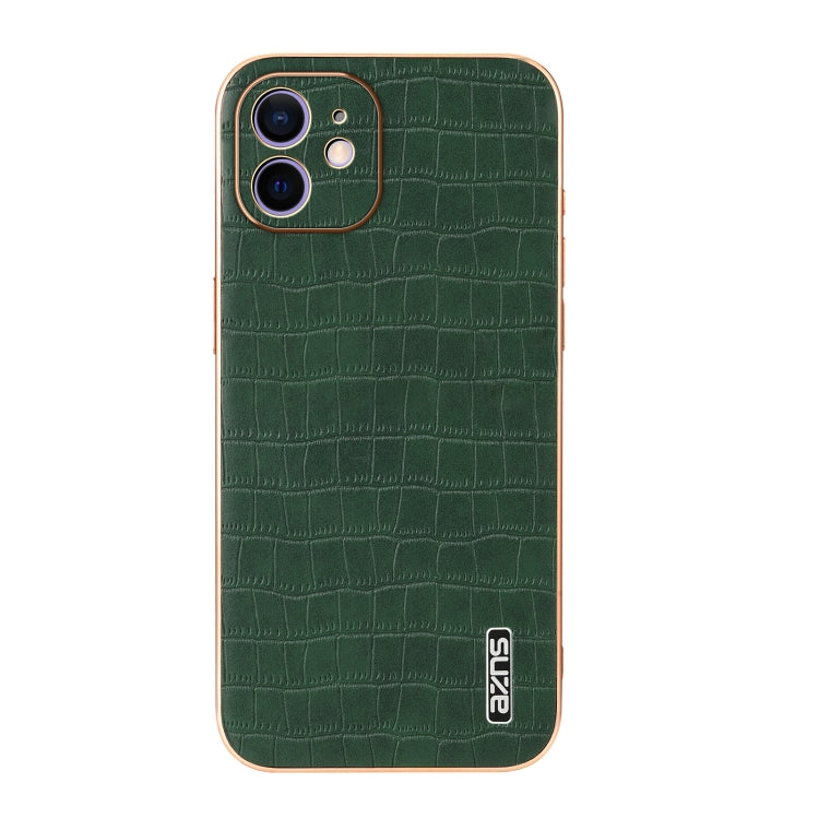 For iPhone 11 AZNS Electroplated Frame Crocodile Texture Full Coverage Phone Case