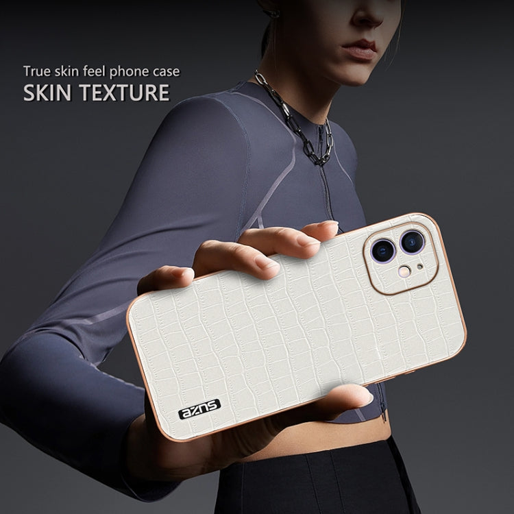 For iPhone 11 AZNS Electroplated Frame Crocodile Texture Full Coverage Phone Case