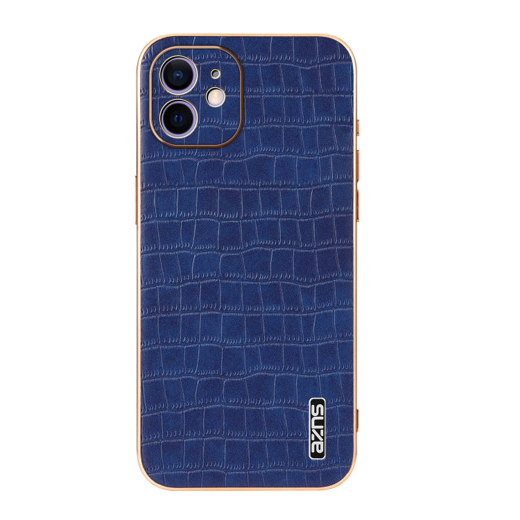 For iPhone 11 AZNS Electroplated Frame Crocodile Texture Full Coverage Phone Case
