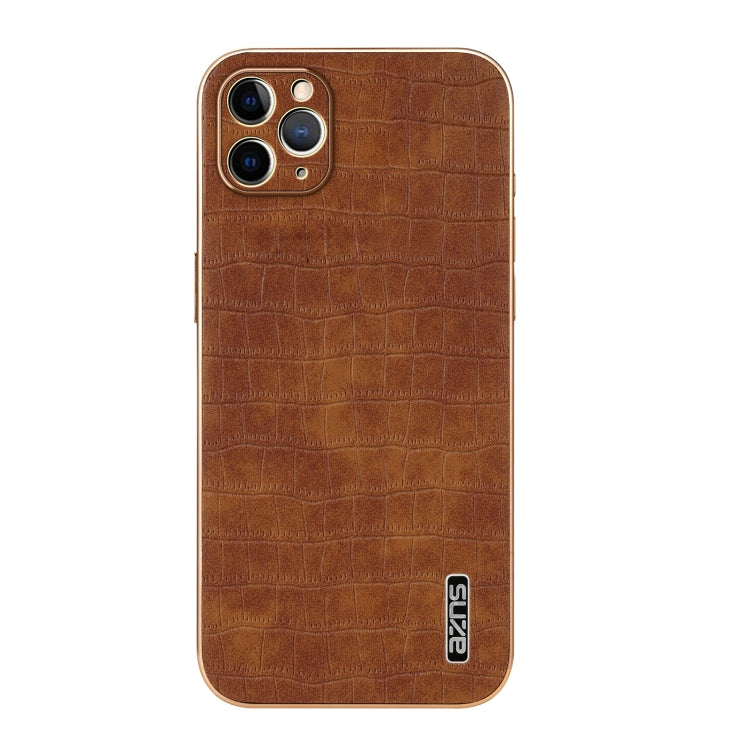 For iPhone 11 Pro AZNS Electroplated Frame Crocodile Texture Full Coverage Phone Case