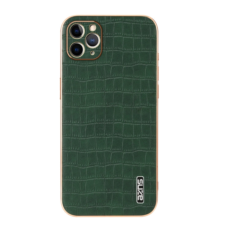 For iPhone 11 Pro AZNS Electroplated Frame Crocodile Texture Full Coverage Phone Case