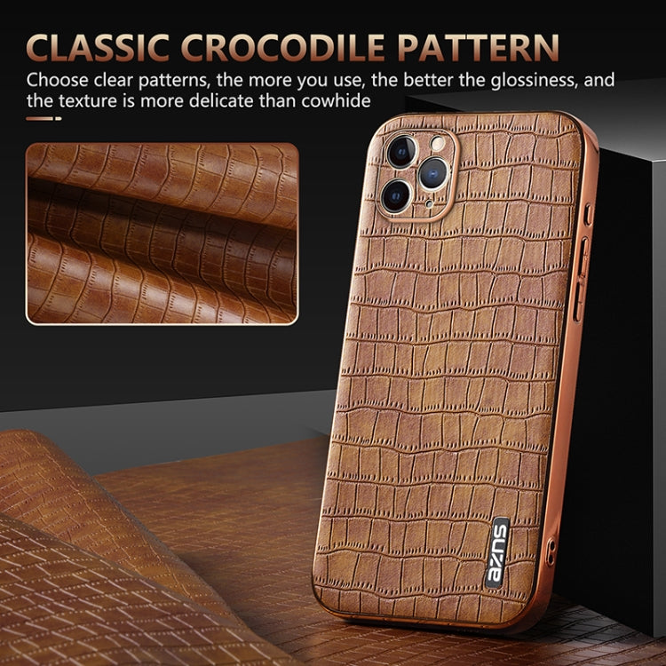 For iPhone 11 Pro AZNS Electroplated Frame Crocodile Texture Full Coverage Phone Case