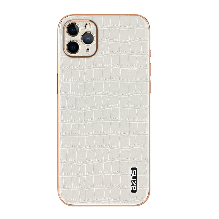 For iPhone 11 Pro AZNS Electroplated Frame Crocodile Texture Full Coverage Phone Case