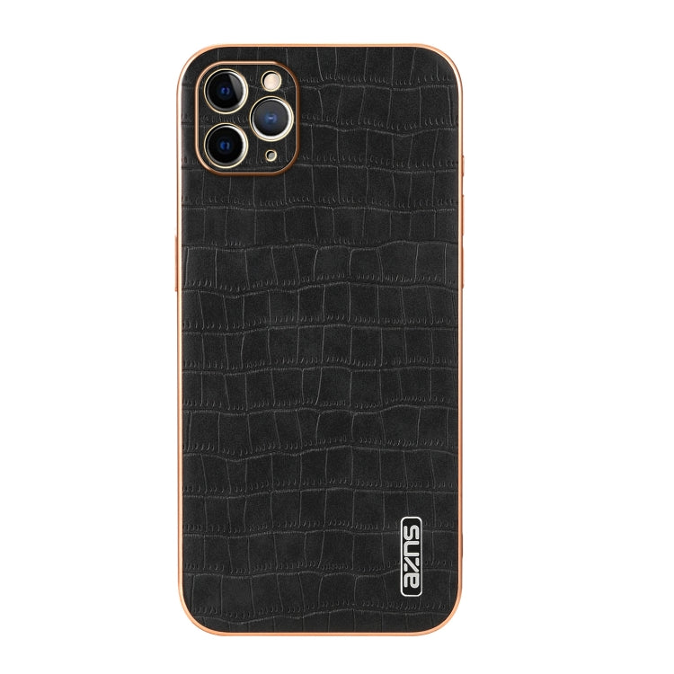 For iPhone 11 Pro Max AZNS Electroplated Frame Crocodile Texture Full Coverage Phone Case