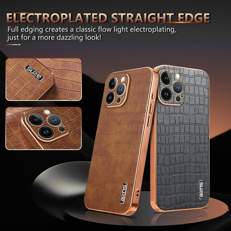 For iPhone 11 Pro Max AZNS Electroplated Frame Crocodile Texture Full Coverage Phone Case