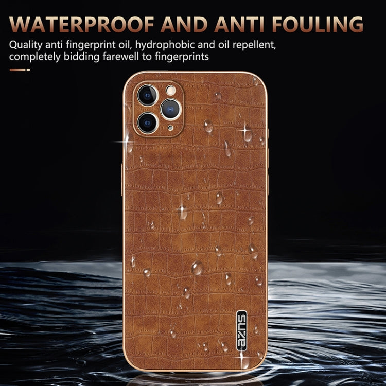 For iPhone 11 Pro Max AZNS Electroplated Frame Crocodile Texture Full Coverage Phone Case
