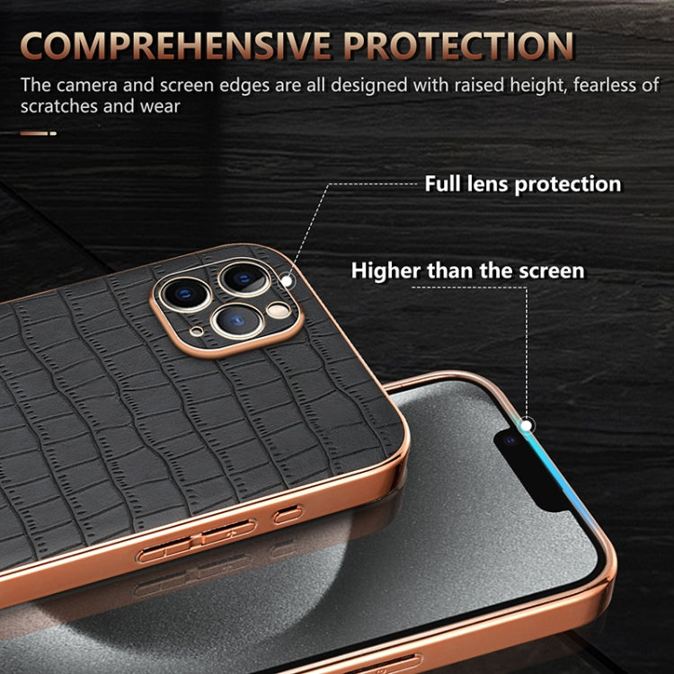 For iPhone 11 Pro Max AZNS Electroplated Frame Crocodile Texture Full Coverage Phone Case