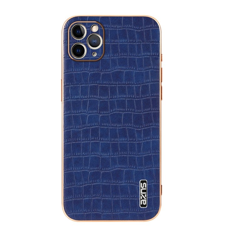 For iPhone 11 Pro Max AZNS Electroplated Frame Crocodile Texture Full Coverage Phone Case