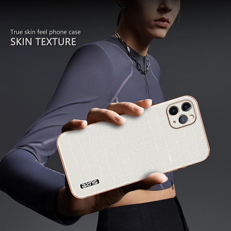 For iPhone 11 Pro Max AZNS Electroplated Frame Crocodile Texture Full Coverage Phone Case