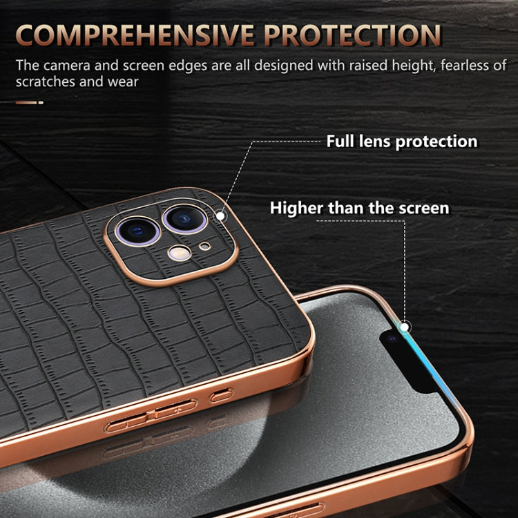For iPhone 12 AZNS Electroplated Frame Crocodile Texture Full Coverage Phone Case