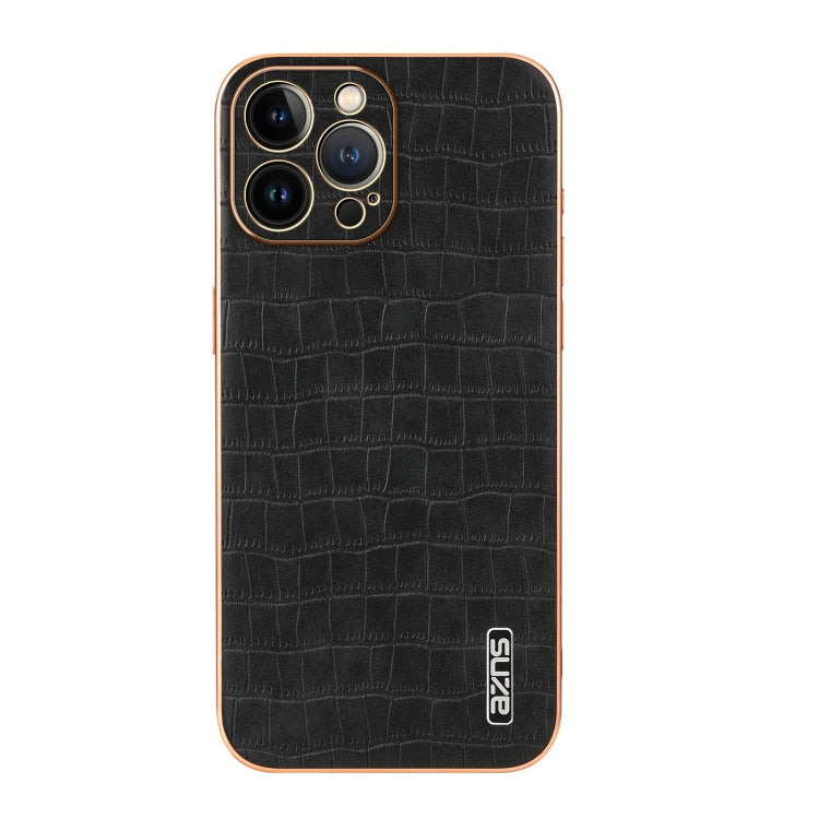 For iPhone 12 Pro Max AZNS Electroplated Frame Crocodile Texture Full Coverage Phone Case
