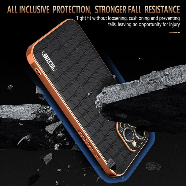 For iPhone 12 Pro Max AZNS Electroplated Frame Crocodile Texture Full Coverage Phone Case