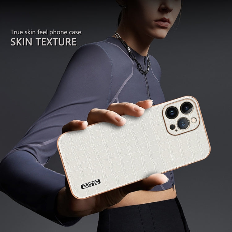For iPhone 12 Pro Max AZNS Electroplated Frame Crocodile Texture Full Coverage Phone Case