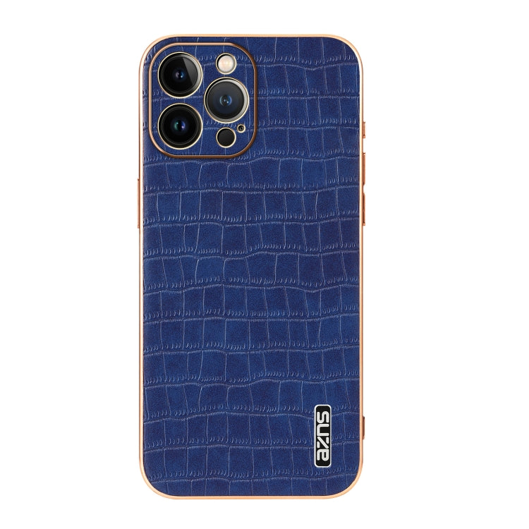 For iPhone 12 Pro Max AZNS Electroplated Frame Crocodile Texture Full Coverage Phone Case