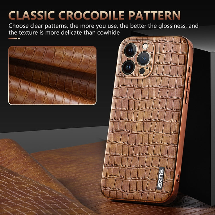For iPhone 12 Pro Max AZNS Electroplated Frame Crocodile Texture Full Coverage Phone Case