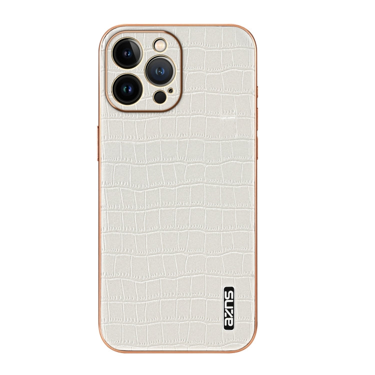For iPhone 12 Pro Max AZNS Electroplated Frame Crocodile Texture Full Coverage Phone Case