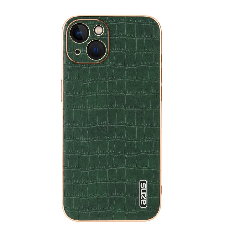 For iPhone 13 AZNS Electroplated Frame Crocodile Texture Full Coverage Phone Case