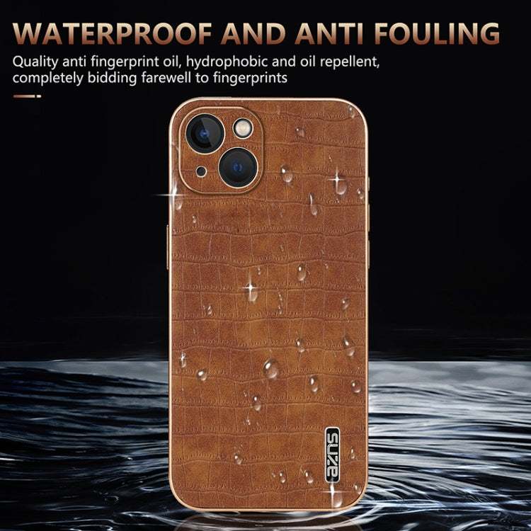 For iPhone 13 AZNS Electroplated Frame Crocodile Texture Full Coverage Phone Case