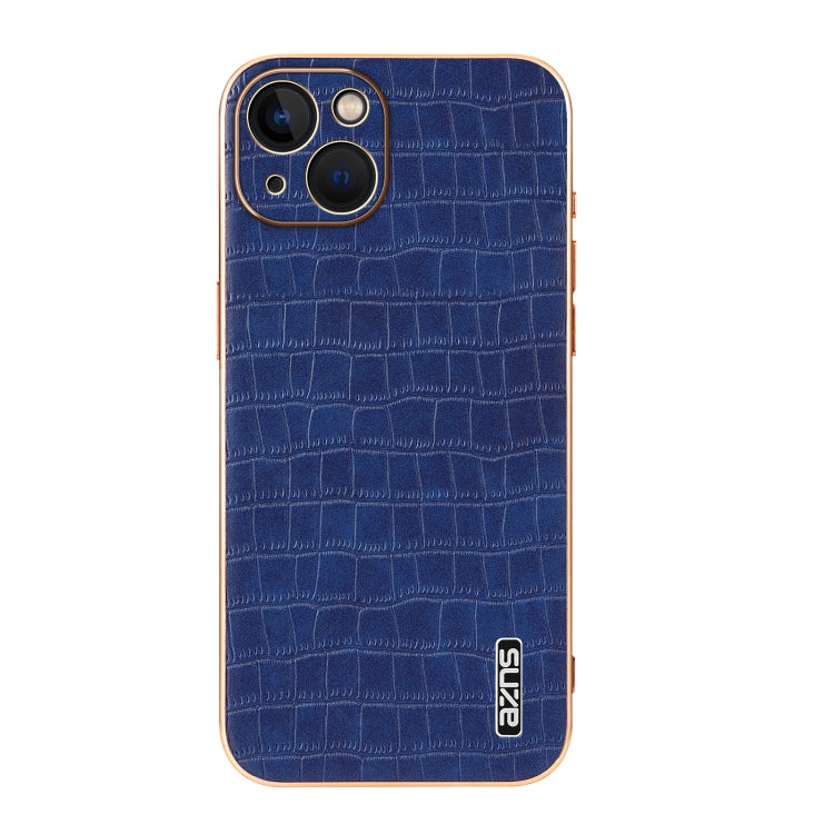 For iPhone 13 AZNS Electroplated Frame Crocodile Texture Full Coverage Phone Case