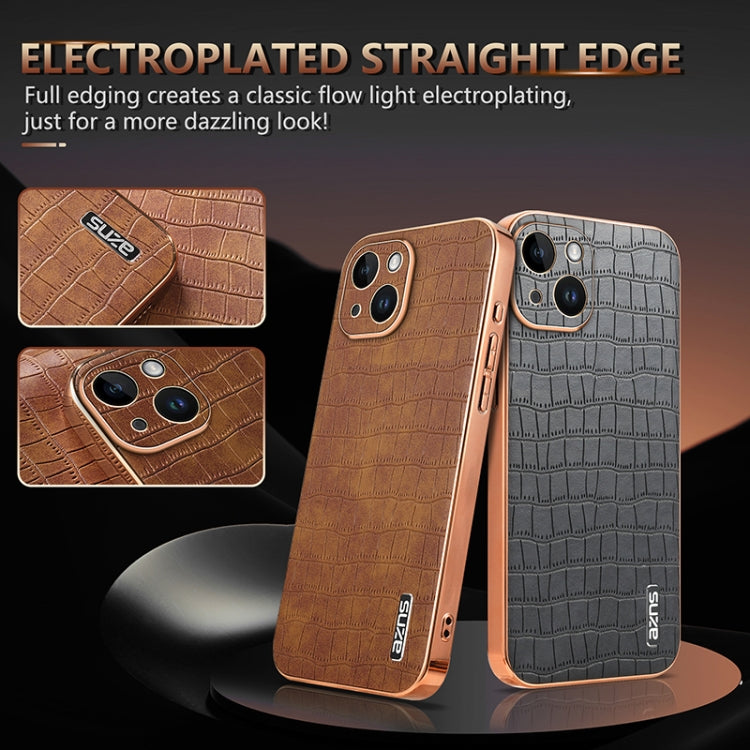 For iPhone 13 AZNS Electroplated Frame Crocodile Texture Full Coverage Phone Case