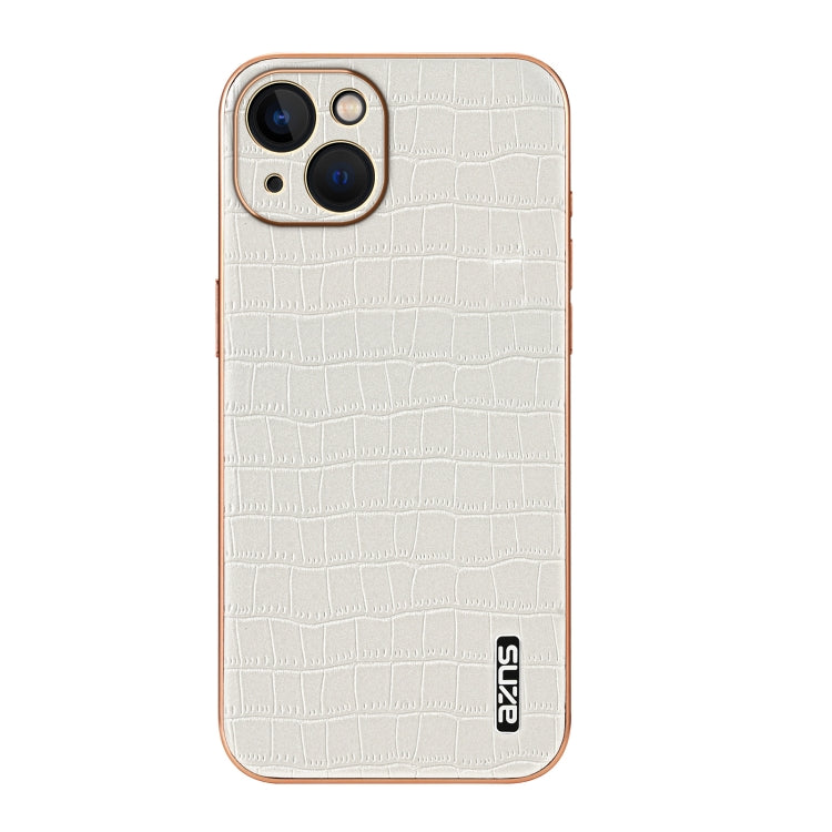 For iPhone 13 AZNS Electroplated Frame Crocodile Texture Full Coverage Phone Case