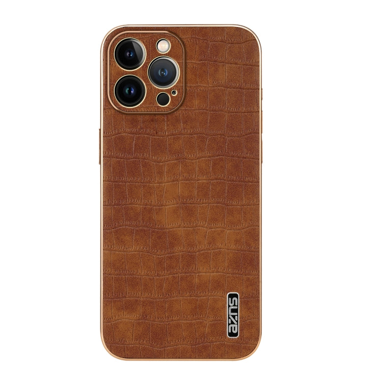 For iPhone 13 Pro Max AZNS Electroplated Frame Crocodile Texture Full Coverage Phone Case