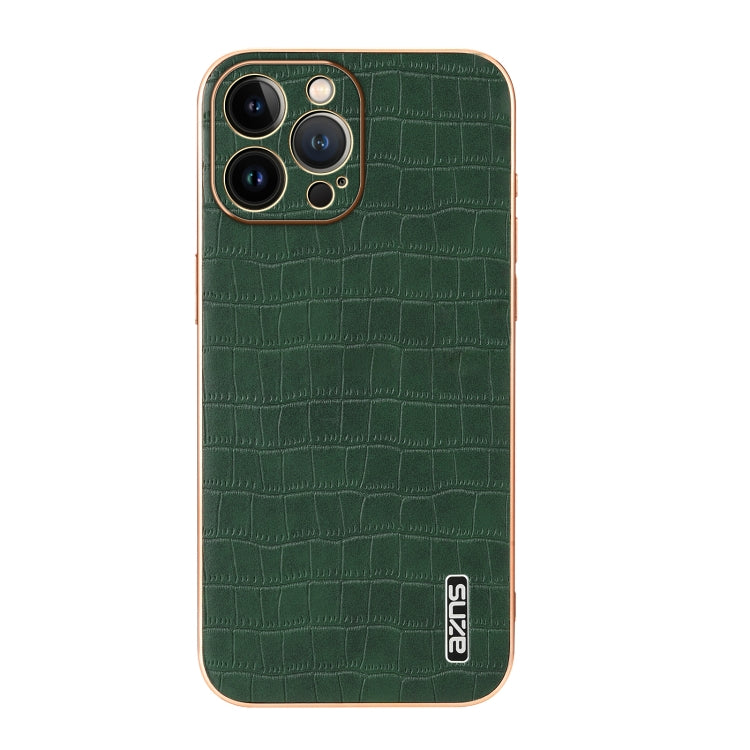 For iPhone 13 Pro Max AZNS Electroplated Frame Crocodile Texture Full Coverage Phone Case
