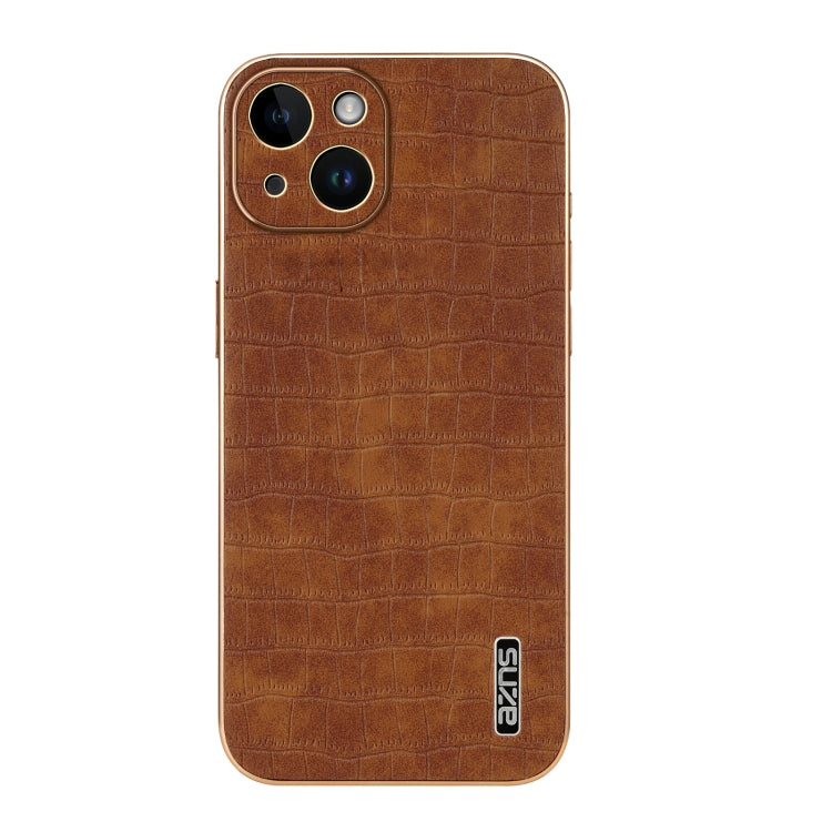 For iPhone 14 AZNS Electroplated Frame Crocodile Texture Full Coverage Phone Case