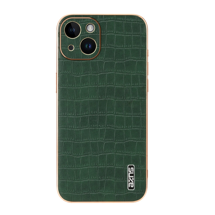 For iPhone 14 AZNS Electroplated Frame Crocodile Texture Full Coverage Phone Case