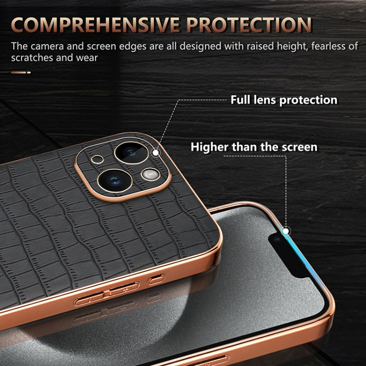 For iPhone 14 AZNS Electroplated Frame Crocodile Texture Full Coverage Phone Case