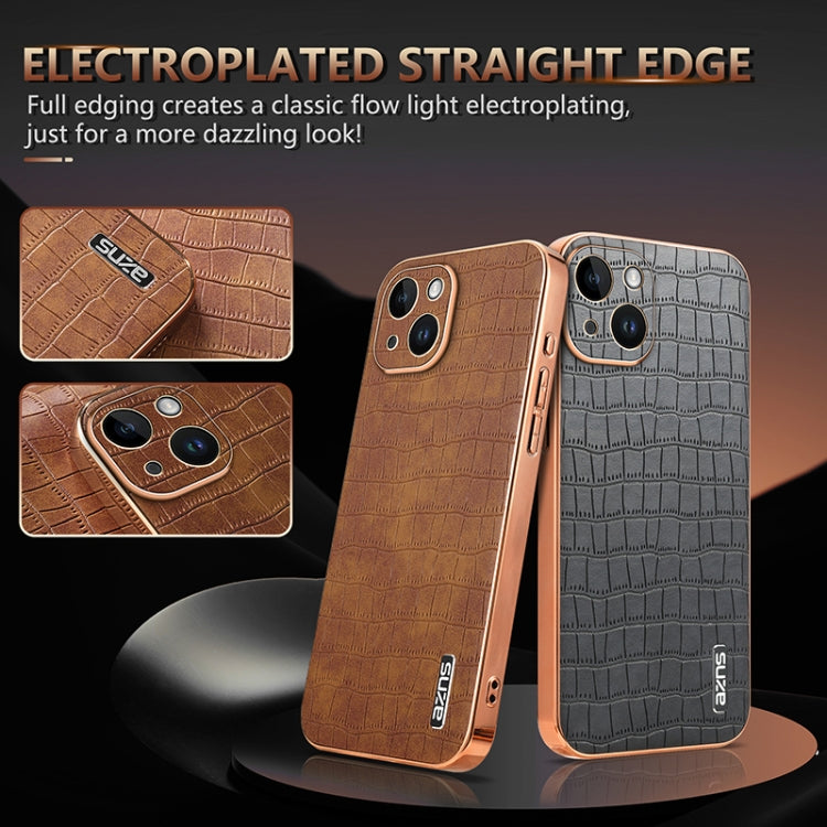 For iPhone 14 AZNS Electroplated Frame Crocodile Texture Full Coverage Phone Case