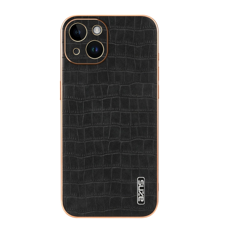 For iPhone 14 Plus AZNS Electroplated Frame Crocodile Texture Full Coverage Phone Case