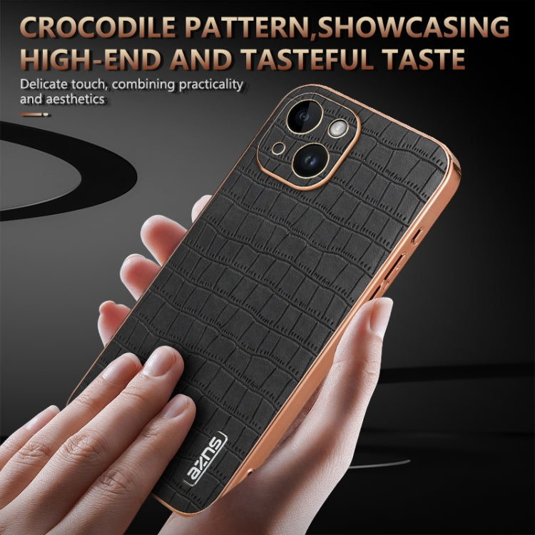 For iPhone 14 Plus AZNS Electroplated Frame Crocodile Texture Full Coverage Phone Case