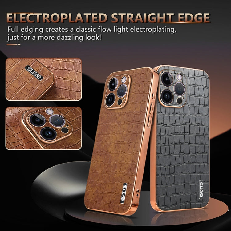 For iPhone 14 Pro AZNS Electroplated Frame Crocodile Texture Full Coverage Phone Case