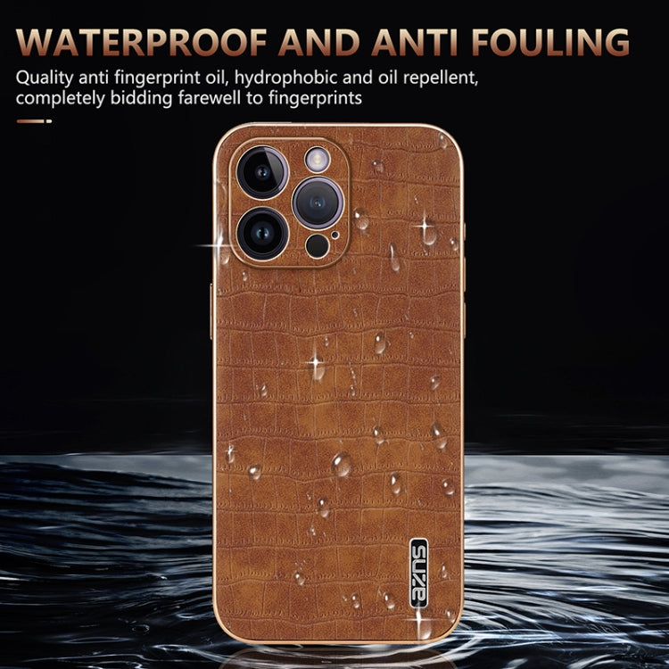 For iPhone 14 Pro AZNS Electroplated Frame Crocodile Texture Full Coverage Phone Case