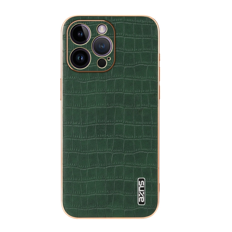For iPhone 14 Pro AZNS Electroplated Frame Crocodile Texture Full Coverage Phone Case