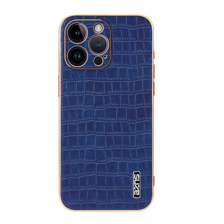 For iPhone 14 Pro AZNS Electroplated Frame Crocodile Texture Full Coverage Phone Case