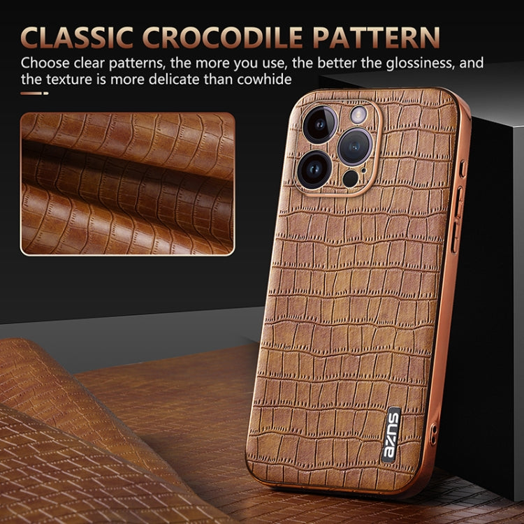 For iPhone 14 Pro AZNS Electroplated Frame Crocodile Texture Full Coverage Phone Case