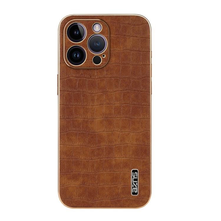 For iPhone 14 Pro Max AZNS Electroplated Frame Crocodile Texture Full Coverage Phone Case
