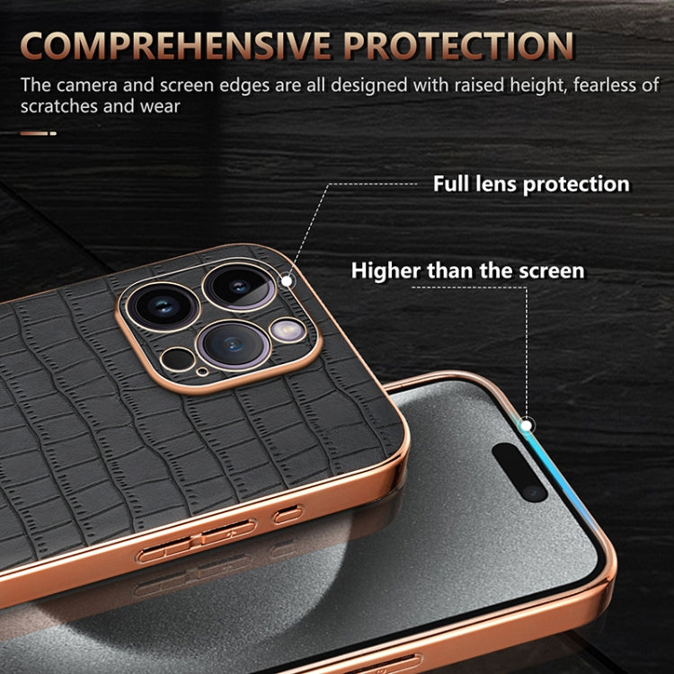 For iPhone 14 Pro Max AZNS Electroplated Frame Crocodile Texture Full Coverage Phone Case